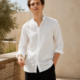 100% Linen Mandarin Collar Relaxed Shirt