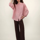 100% Linen Mandarin Frill Neck Balloon 3/4 Sleeve Blouse