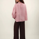 100% Linen Mandarin Frill Neck Balloon 3/4 Sleeve Blouse