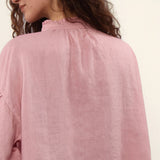 100% Linen Mandarin Frill Neck Balloon 3/4 Sleeve Blouse