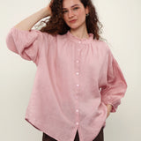 100% Linen Mandarin Frill Neck Balloon 3/4 Sleeve Blouse