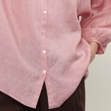 100% Linen Mandarin Frill Neck Balloon 3/4 Sleeve Blouse