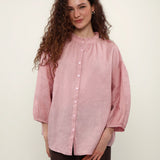 100% Linen Mandarin Frill Neck Balloon 3/4 Sleeve Blouse