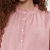 100% Linen Mandarin Frill Neck Balloon 3/4 Sleeve Blouse