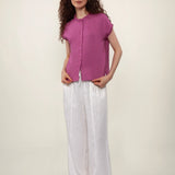 100% Linen Mandarin Frill Neck Full Button Blouse