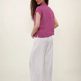 100% Linen Mandarin Frill Neck Full Button Blouse