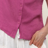 100% Linen Mandarin Frill Neck Full Button Blouse