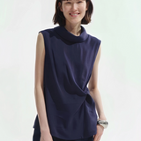 100% Linen Mock Neck Twist Waist Sleeveless Blouse