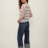 100% Linen Multicolor Stripe Open Knit Tank Top