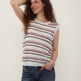 100% Linen Multicolor Stripe Open Knit Tank Top