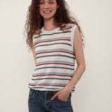 100% Linen Multicolor Stripe Open Knit Tank Top