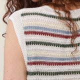 100% Linen Multicolor Stripe Open Knit Tank Top