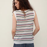 100% Linen Multicolor Stripe Open Knit Tank Top