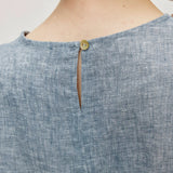 100% Linen Natural Hand-Beaded Shell Neckline Sleeveless Top with Waist Tie