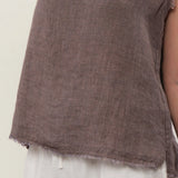 100% Linen Notch Neck Distressed Raw Fray Tank Top