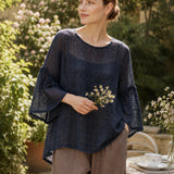 100% Linen Oversized 3/4 Sleeve Top