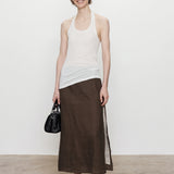 100% Linen Patchwork Side Slit Skirt