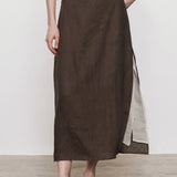 100% Linen Patchwork Side Slit Skirt