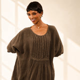 100% Linen Pintuck-Detail Side Pocket Maxi Dress