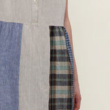 100% Linen Reversible Plaid Patchwork Sleeveless Midi Dress
