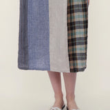 100% Linen Reversible Plaid Patchwork Sleeveless Midi Dress
