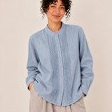 100% Linen Pleated Button-Front Relaxed Shirt