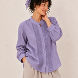 100% Linen Pleated Button-Front Relaxed Shirt