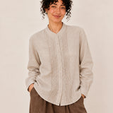 100% Linen Pleated Button-Front Relaxed Shirt