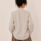 100% Linen Pleated Button-Front Relaxed Shirt