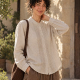 100% Linen Pleated Button-Front Relaxed Shirt