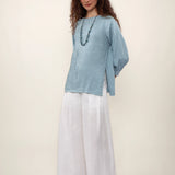 100% Linen Pleated Long Sleeve Blouse