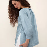 100% Linen Pleated Long Sleeve Blouse