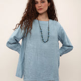 100% Linen Pleated Long Sleeve Blouse