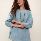 100% Linen Pleated Long Sleeve Blouse
