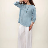 100% Linen Pleated Long Sleeve Blouse
