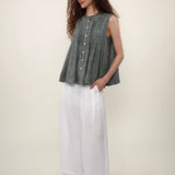 100% Linen Pleated Sleeveless Blouse
