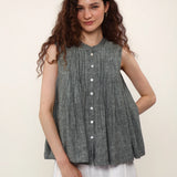 100% Linen Pleated Sleeveless Blouse