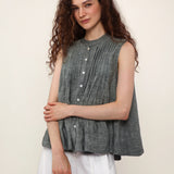 100% Linen Pleated Sleeveless Blouse