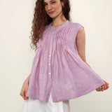 100% Linen Pleated Sleeveless Blouse