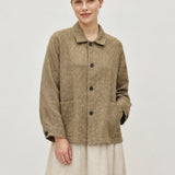 100% Linen Point-Collar Button-Front Relaxed Blazer with Pockets