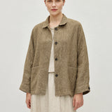 100% Linen Point-Collar Button-Front Relaxed Blazer with Pockets