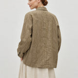 100% Linen Point-Collar Button-Front Relaxed Blazer with Pockets