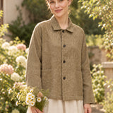 100% Linen Point-Collar Button-Front Relaxed Blazer with Pockets