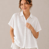100% Linen Point-Collar Button-Front Relaxed Top