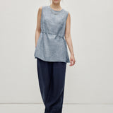 100% Linen Pullover Sleeveless Tank Top with Waist Rope