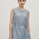 100% Linen Pullover Sleeveless Tank Top with Waist Rope