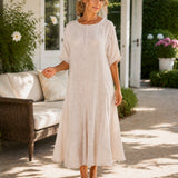 100% Linen Raw-Edge Panel Seam Side Pocket Maxi Dress