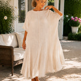 100% Linen Raw-Edge Panel Seam Side Pocket Maxi Dress