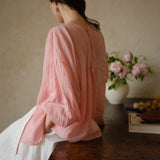 100% Linen Reversible Tie Detail Drop Shoulder Blouse