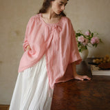 100% Linen Reversible Tie Detail Drop Shoulder Blouse